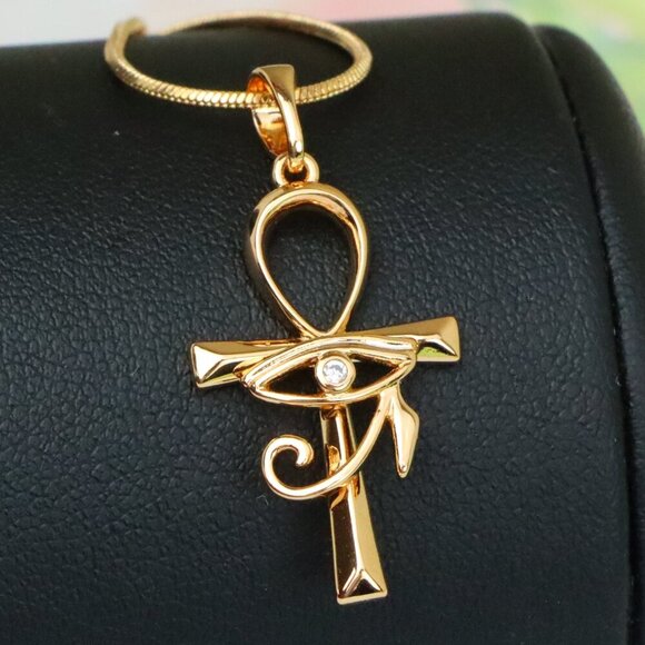 "Eye of Horus Rose Gold Pendant with Ankh Symbol for Protection, XPPT1535 - Picture 1 of 13